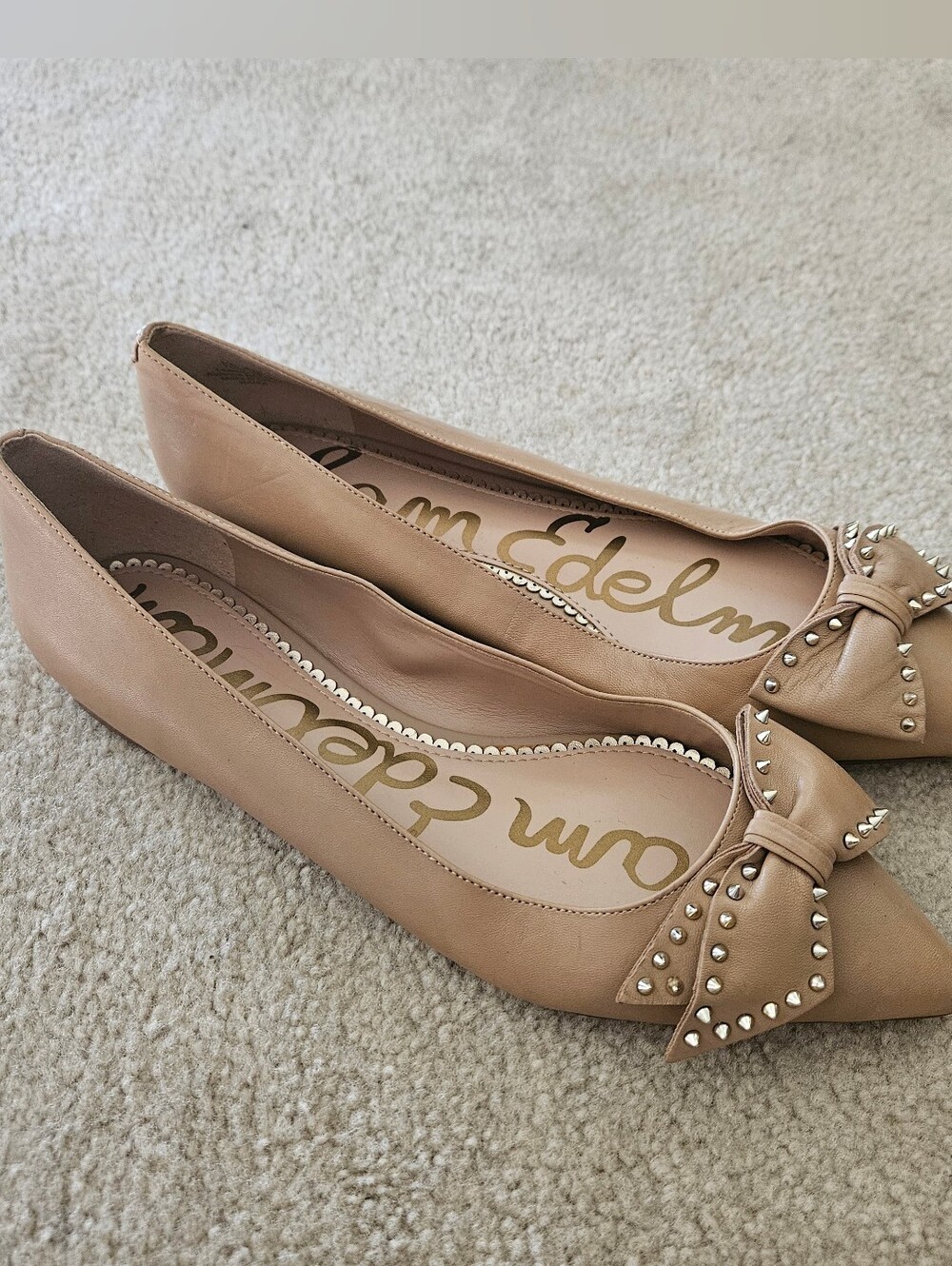 Sam Edelman Studded Bow Pointed Leather Flats Brown 10 EUC - Picture 2 of 6